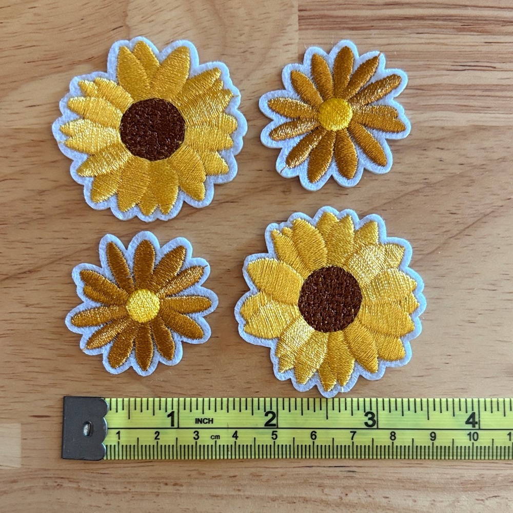 Set of 4 Sunflower Embroidered Iron-on Patches